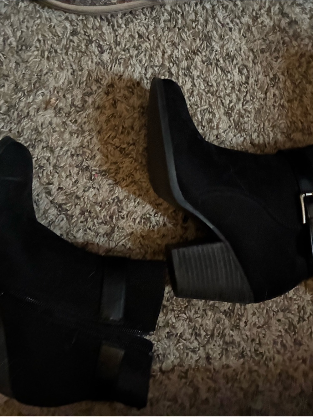 Women's Blk Suede Block Heel Ankle Boots w Side Buckle, never worn outside 6.5EW